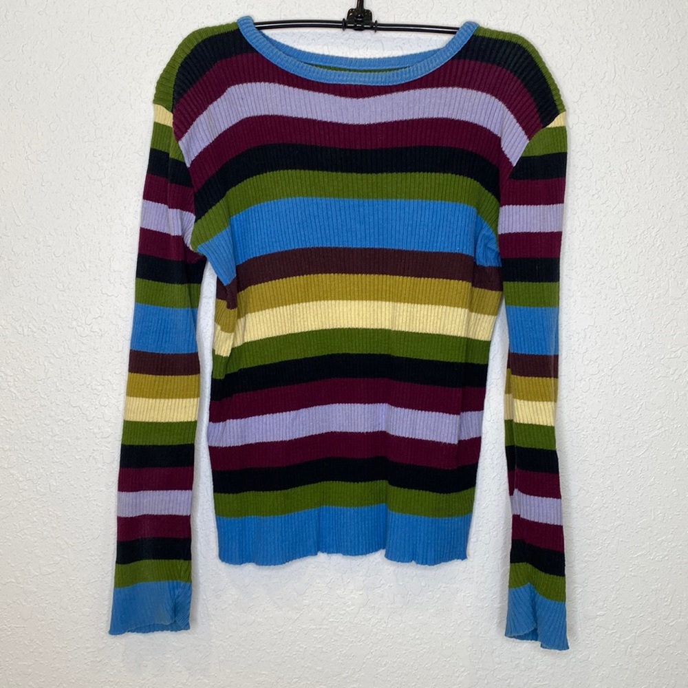 Vintage Y2K Colorful Striped Color Block Pullover Sweater Sz Lg Ribbed - Picture 1 of 8